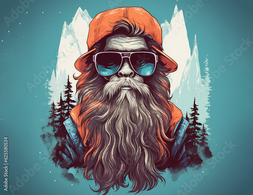 Hipster Bigfoot portrait dressed in clothing. Conceptual liberal Sasquatch disguised in human clothes