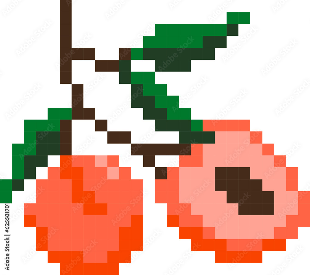 Peach cartoon icon in pixel style.