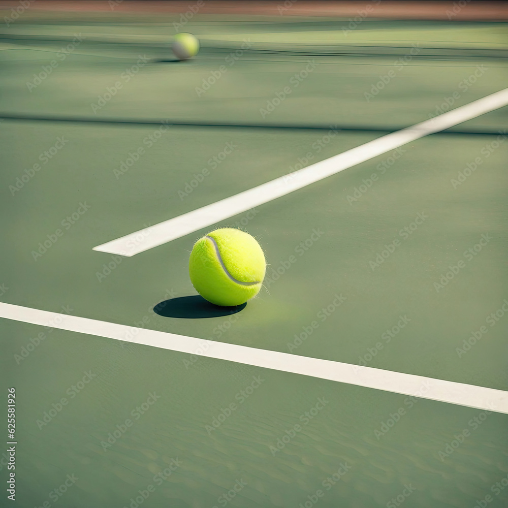Tennis ball on green grass, generative ai.