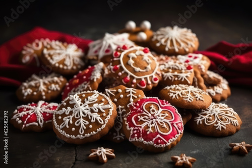 Christmas homemade gingerbread cookies on the table. Sweet food. generative AI.