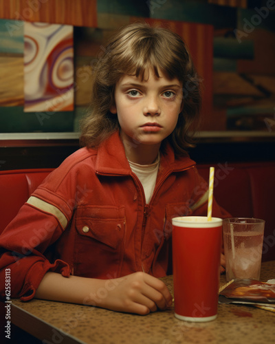 Nostalgic Diner Delight: Vintage Kid Savors a Meal