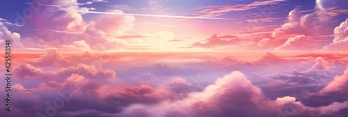 Ethereal Horizon  Captivating Panoramic Sky with Colorful Sunset and Floating Clouds  Generative Ai 