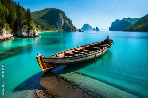a stunning scene where an ancient shipwreck in a serene bay - AI Generative © Being Imaginative