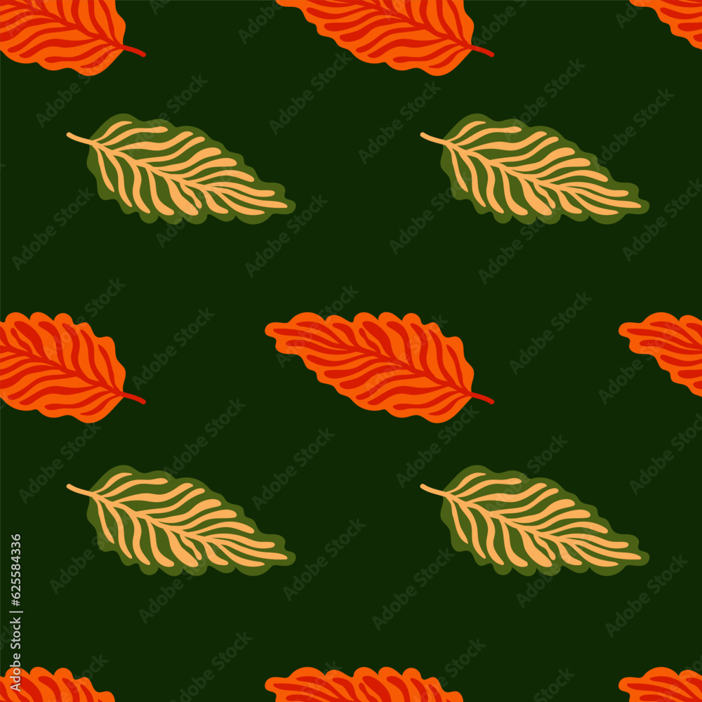 Fototapeta premium Abstract autumn leaves seamless pattern. Simple botanical leaf background.
