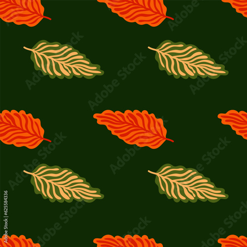 Abstract autumn leaves seamless pattern. Simple botanical leaf background.