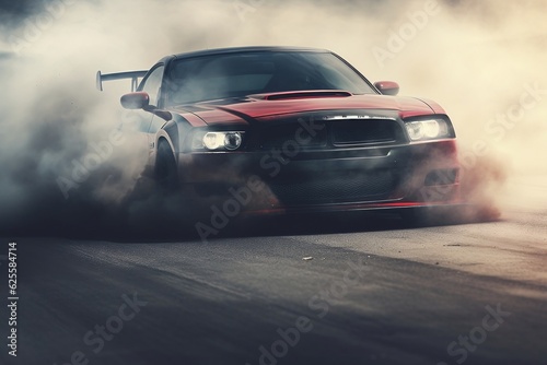 A generic sports car performing a burnout or drifting on the road, Generative Ai © rzrstudio