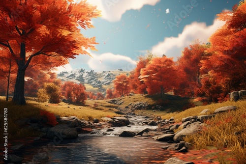 Photography of autumn landscapes with colorful leaves, Generative AI