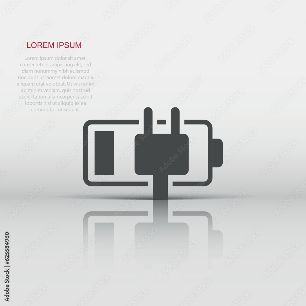 Battery charge icon in flat style. Power level vector illustration on white isolated background. Lithium accumulator business concept.