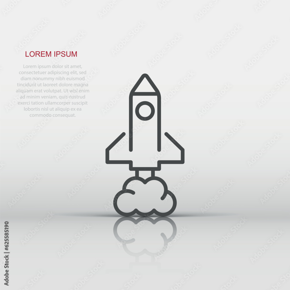 Rocket icon in flat style. Spaceship launch vector illustration on white isolated background. Sputnik business concept. Rocket icon in flat style. Spaceship launch vector illustration on white isolated background. Sputnik business concept.