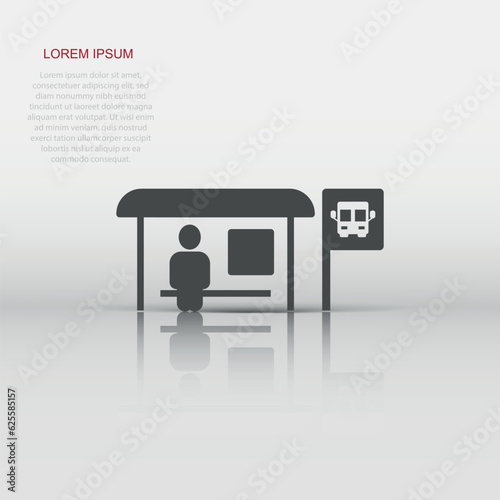 Bus station icon in flat style. Auto stop vector illustration on white isolated background. Autobus vehicle business concept.