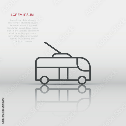 Trolleybus icon in flat style. Trolley bus vector illustration on white isolated background. Autobus vehicle business concept.