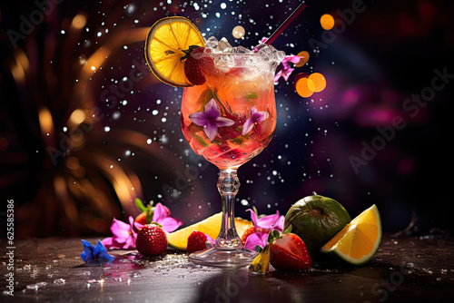 cocktail in the night with fruit decoration