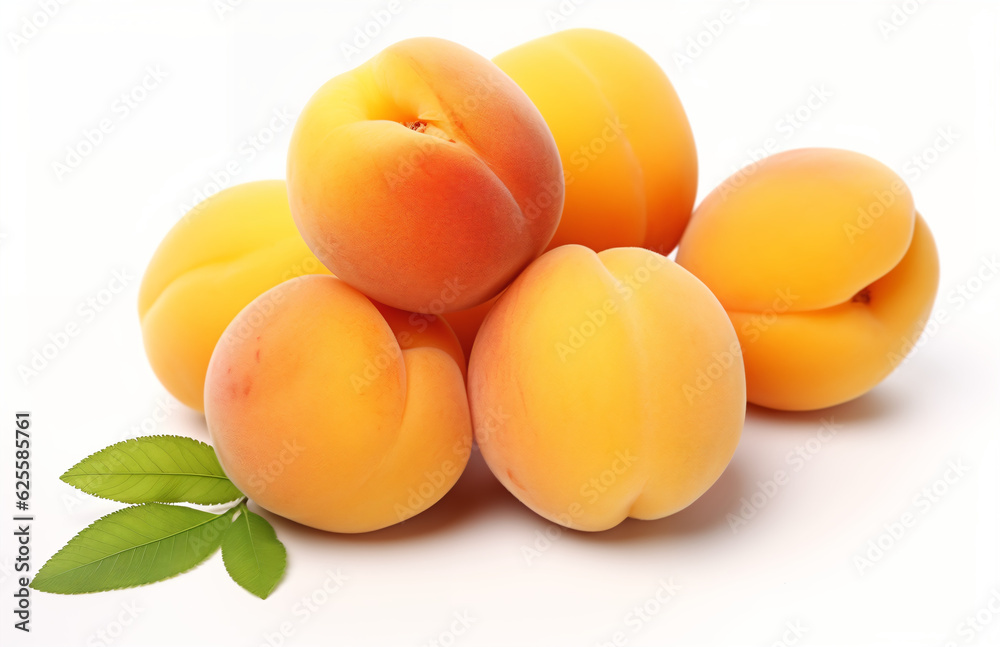 Peaches on white background. Peach Fuzz color of the 2024 Peaches on white background. Peach Fuzz color of the 2024
