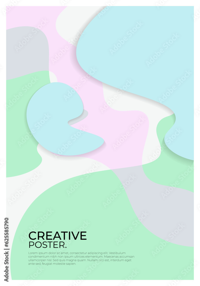 Creative Fluid Style Poster Set. Dynamic 3D Shapes On Light Background.