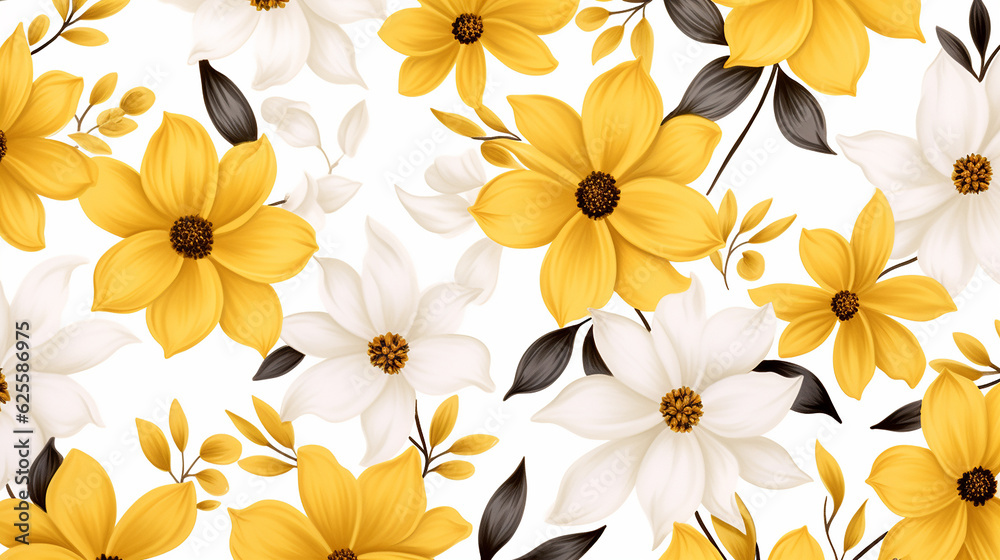 Yellow floral background of flowers beautiful print for your decor and design, generative ai