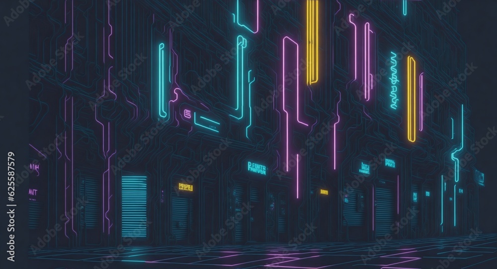 Cyberpunk neon town and buildings ai