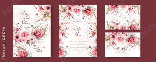 Wedding invitation card template with line art floral decoration. Abstract background save the date, invitation, greeting card, multi-purpose vector