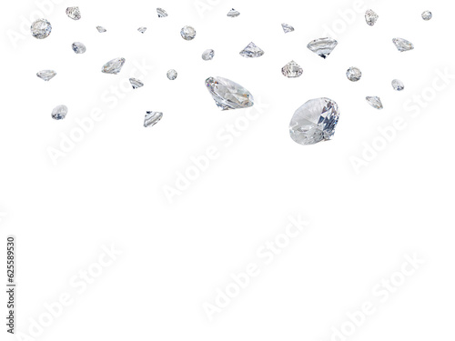 Lots of shiny diamonds falling on. transparent background