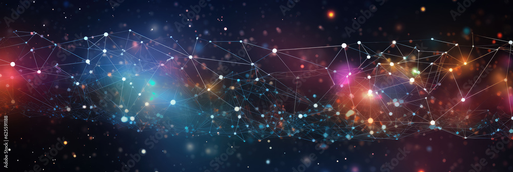 Neuron dot line technology background material under the background of color nebula Neuron dot line technology background material under the background of color nebula