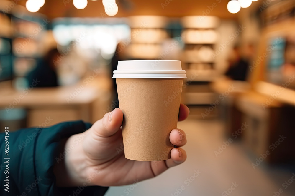 hand holding a blank to go coffee cup coffee shop, template illustration. hand holding a blank to go coffee cup coffee shop, template illustration.