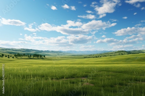 Landscape photography of prairies and green fields, Generative AI