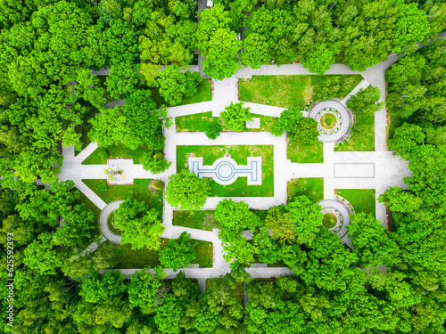 Dabrowa Gornicza Aerial View. Park Zielona ( Green Park ) at Summer Time. Top Down View of Summer Forest with Green Trees. Upper Silesia Province, Poland. photo