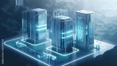A futuristic illustration of a hydrogen fuel cell power station