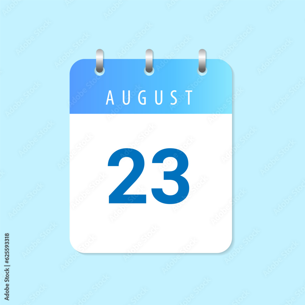 Daily calendar 23rd of August month on white paper note Daily calendar 23rd of August month on white paper note