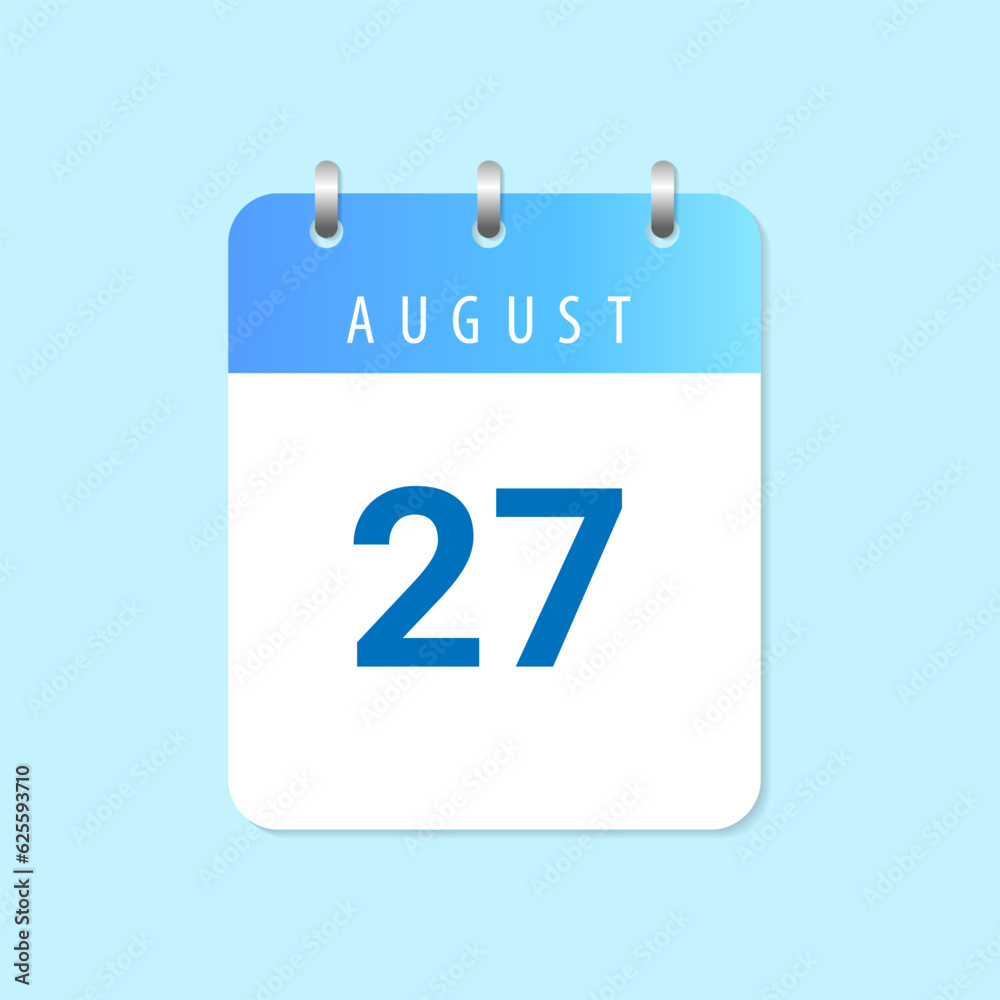 Daily calendar 27th of August month on white paper note Daily calendar 27th of August month on white paper note