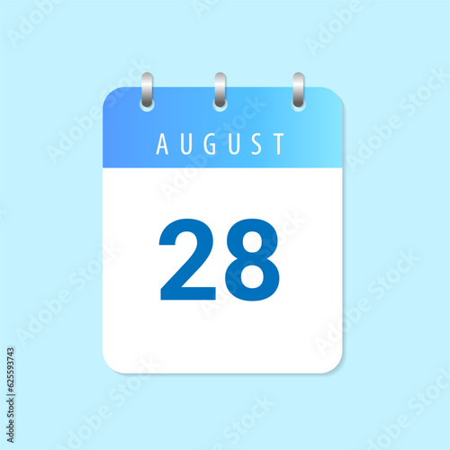 Daily calendar 28th of August month on white paper note