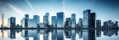 Modern business office building with wide glass curtain wall