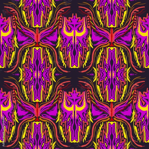 seamless pattern with flowers Geometric  Tropical Pattern  flower tropical ethnic ikat geometric pattern  native carpet wallpaper clothing wrapping fabric background  lines tribai boho Aztec textile 