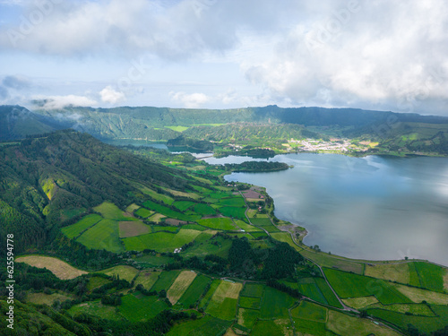 Sete Cidades Aerial View. Natural lanscape in Sao Miguel, Azores. Portugal.