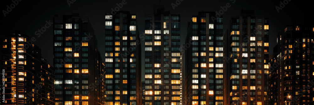 night view of high-rise buildings in modern city - obrazy, fototapety, plakaty 