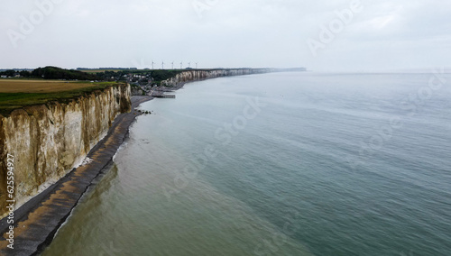 Drone photo of cliffs and Veules-les-Roses, Normandy, France