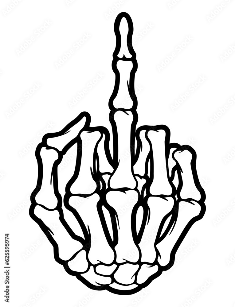 Fotografie Skeleton bone raise middle finger hand sign illustrations.