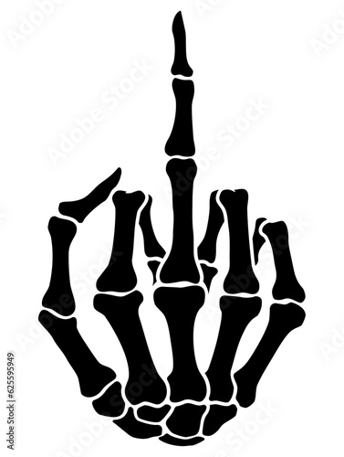 Skeleton bone raise middle finger hand sign illustrations.
