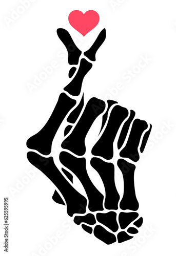 Skeleton finger bones heart hand sign illustrations