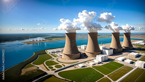 Fotografia Photo of a nuclear power plant emitting smoke