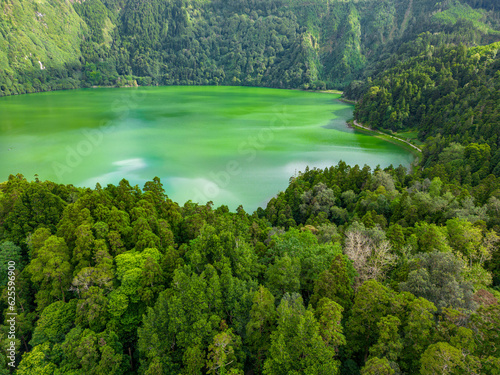 Sete Cidades Aerial View. Natural lanscape in Sao Miguel, Azores. Portugal.