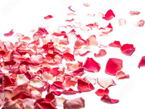 Rose petals fall to the floor. Isolated background. Ai generated.