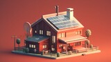 House with Solar Panels isolated. Eco Friendly Community. Environmental. Sustainable community . Renewable energy transition concept. Made With Generative AI. 