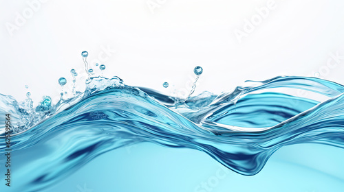 Blue water splash on white background. Liquid drips scattered. Generated AI.