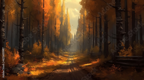Road in forest daytime digital painting by AI