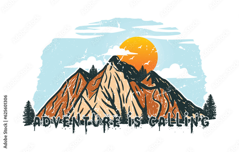 Adventure is calling outdoor t shirt drawing illustration