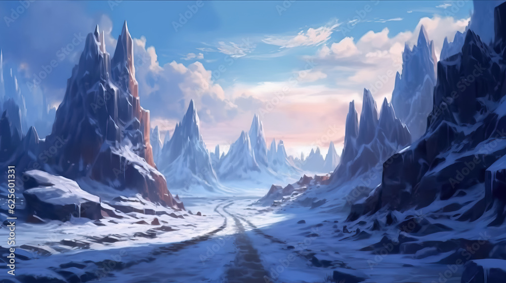 Road in winter mountains day by AI