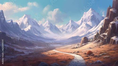 Road in winter mountains day by AI