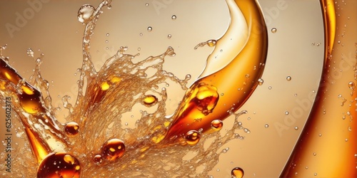 Drops of liquid on a golden amber yellow background