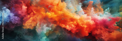 Bubbly pink and orange blue and purple multicolored smoke puff cloud design elements on a dark background generative ai.