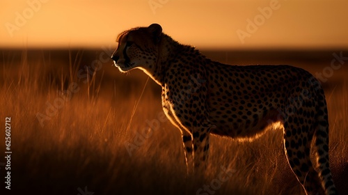 fantastic cheetah looking into the distance in the savannah
